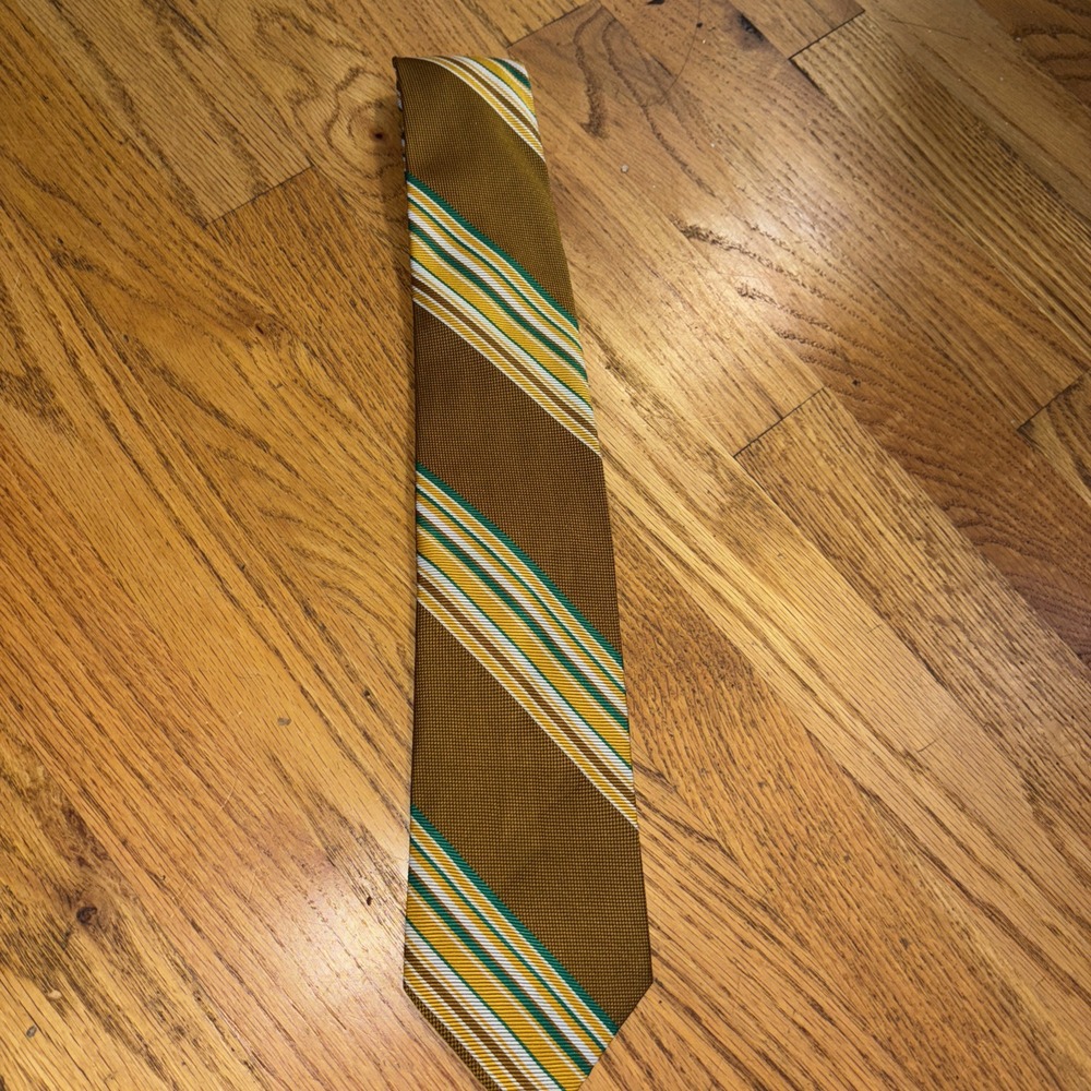 Marshall Field & Company Tie Mens 3.5" Brown Green Striped Excellent Conway Silk